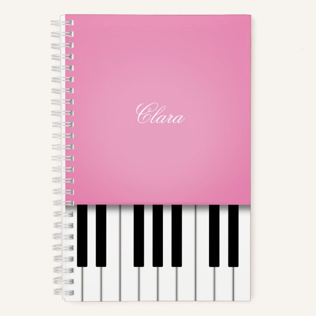 Hübsch-Rosa-Klaviermusik Personalisiert Notizbuch (Vorderseite)