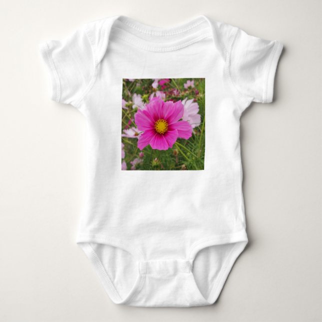 Hübsch-Rosa-Kosmos-Blume Baby Strampler (Vorderseite)
