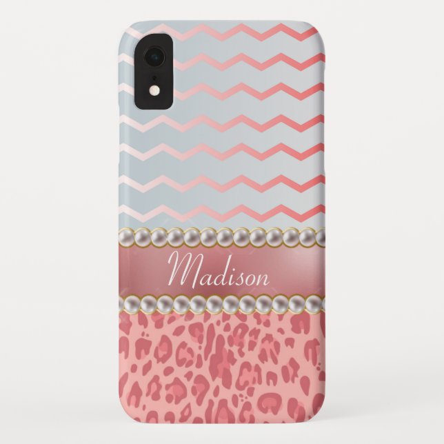 Hübsch rosa Leopard Zickzack Schöne Perlen Case-Mate iPhone Hülle (Rückseite)