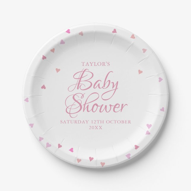 Hübsch rosa Liebe Herz-Baby-Dusche / Sprinkle Pappteller (Vorderseite)