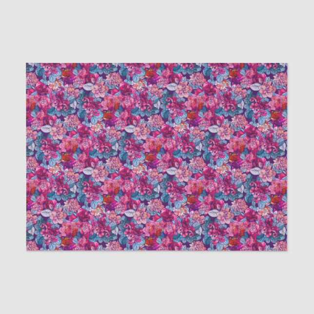 Hübsch rosa Lila blaues Blumenmuster Seidenpapier (Vorderseite)
