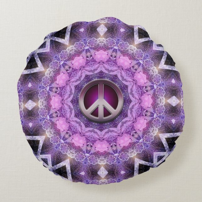 Hübsch-rosa-Lila-Mandala-Friedenszirkel Rundes Kissen (Rückseite)