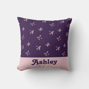 Hübsch rosa Lila Satin Butterfly Muster Tiere Kissen