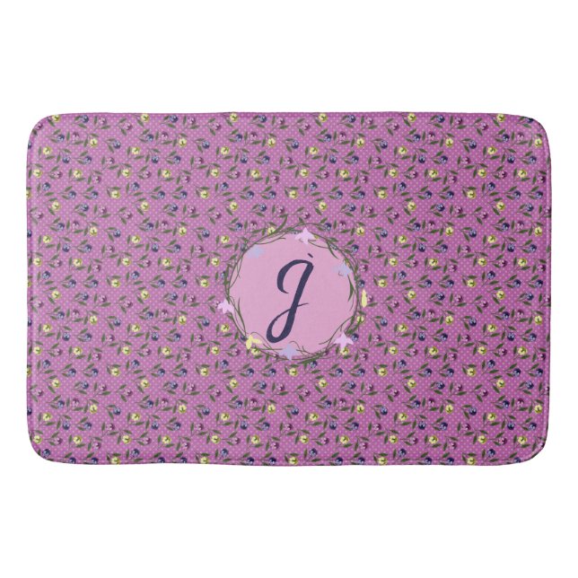 Hübsch rosa Lila und gelbe Stiefmütterchen Bademat Badematte (Vorderseite)