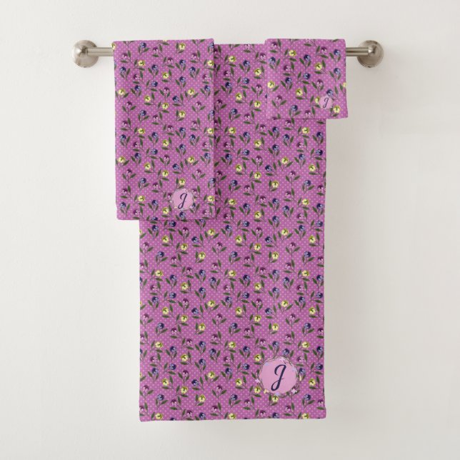 Hübsch rosa Lila und gelbe Stiefmütterchen Badhandtuch Set (Insitu)