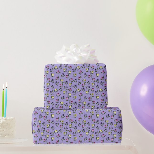 Hübsch rosa Lila und gelbe Stiefmütterchen Geschenkpapier (Partygeschenke)