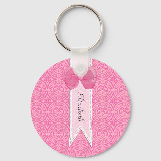 Hübsch rosa Medaille Damaskus Niedlicher Bogen mit Schlüsselanhänger (Vorderseite)