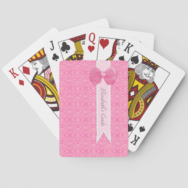 Hübsch rosa Medaille Damaskus Niedlicher Bogen mit Spielkarten (Rückseite)