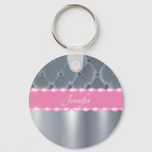 Hübsch rosa Metallic Bling Name Glam Schlüsselanhänger