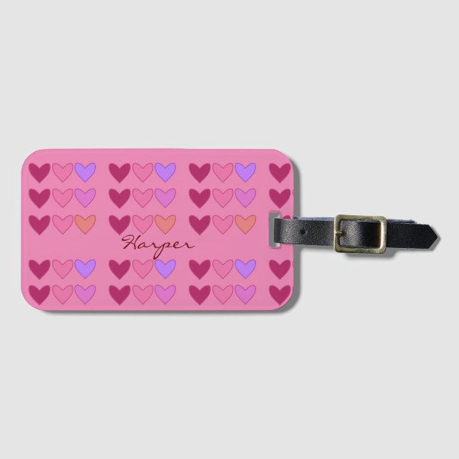 Hübsch rosa mit herzhaften Mädchen Gepäckanhänger (Vorderseite (Horizontal))