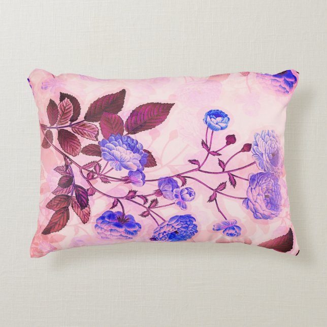 Hübsch rosa mit Lila Blumendruck Dekokissen (Vorderseite)