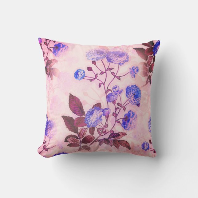 Hübsch rosa mit Lila Blumendruck Kissen (Vorderseite)