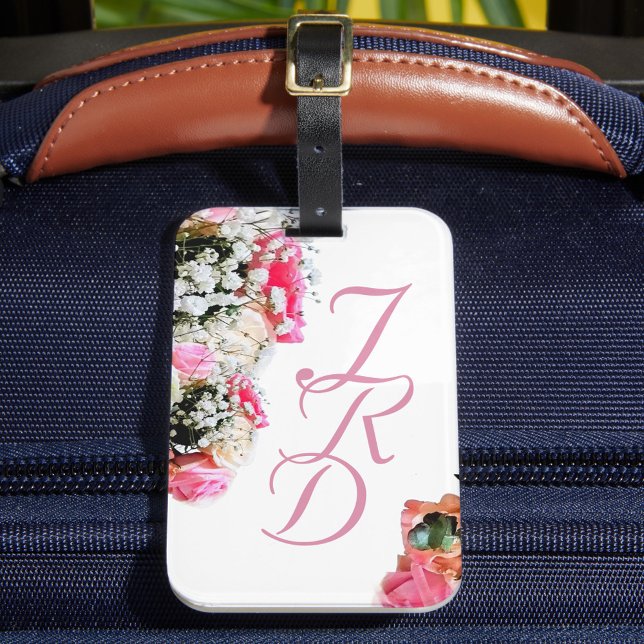 Hübsch rosa Mit Monogramm, floraler Gepäckträger Gepäckanhänger (Von Creator hochgeladen)
