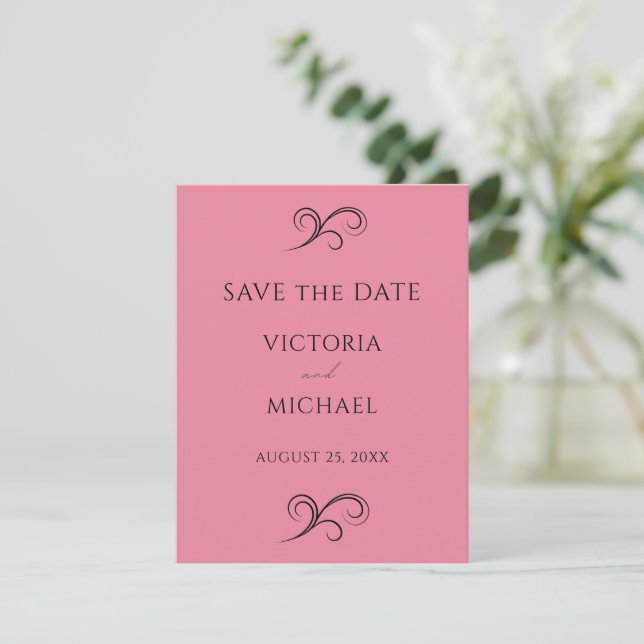 Hübsch rosa Moderne Skulpturen Minimalistische Hoc Save The Date (Stehend Vorderseite)