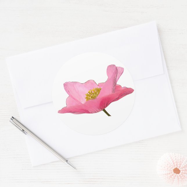 Hübsch-rosa-Mohnfotografie Runder Aufkleber (Umschlag)
