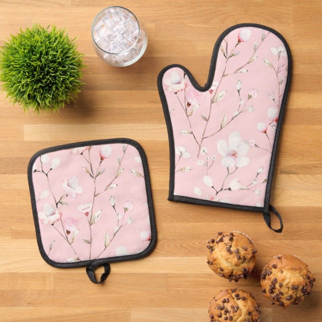 Hübsch rosa ofenhandschuh & Topflappen-Set (Oben Unten)