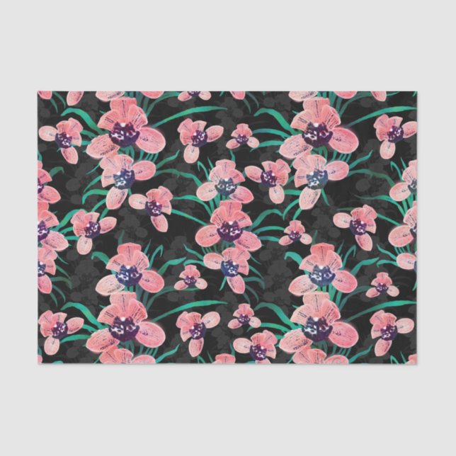 Hübsch rosa Orchidee Blume Paint Black Design Seidenpapier (Vorderseite)