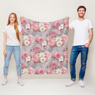 Hübsch rosa Pastellfarben, floral und spitz Fleecedecke