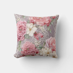 Hübsch rosa Pastellfarben, floral und spitz Kissen