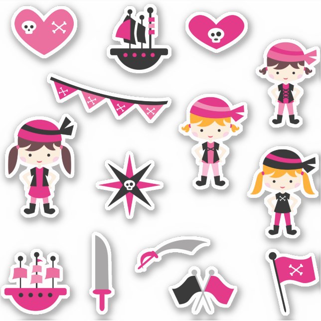Hübsch-Rosa-Pirate | Coole Piraten Aufkleber (Vorderseite)