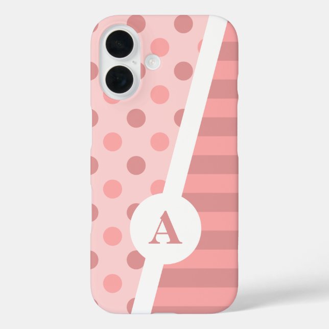 Hübsch rosa Polka-Dot und Streifenmuster iPhone 16 Hülle (Rückseite)