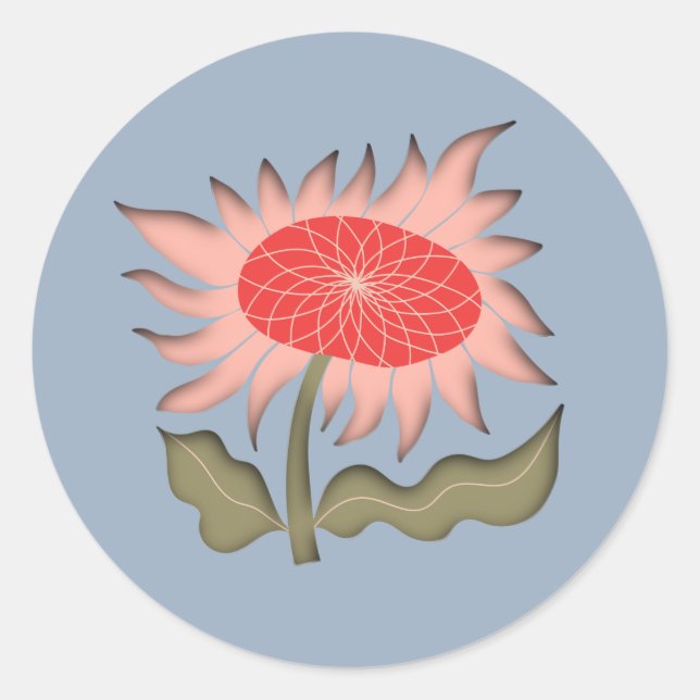 Hübsch rosa Retro 3D Sonnenblume Runder Aufkleber (Vorderseite)