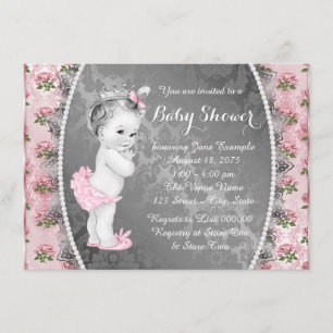 Hübsch Rosa Rosa Pink und Graue Babydusche Einladung