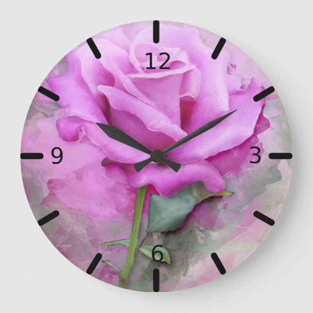 Hübsch rosa Rose große Uhr (Vorderseite)