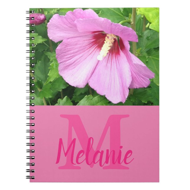 Hübsch rosa Rose of Sharon Foto Monogram Notebook Notizblock (Vorderseite)