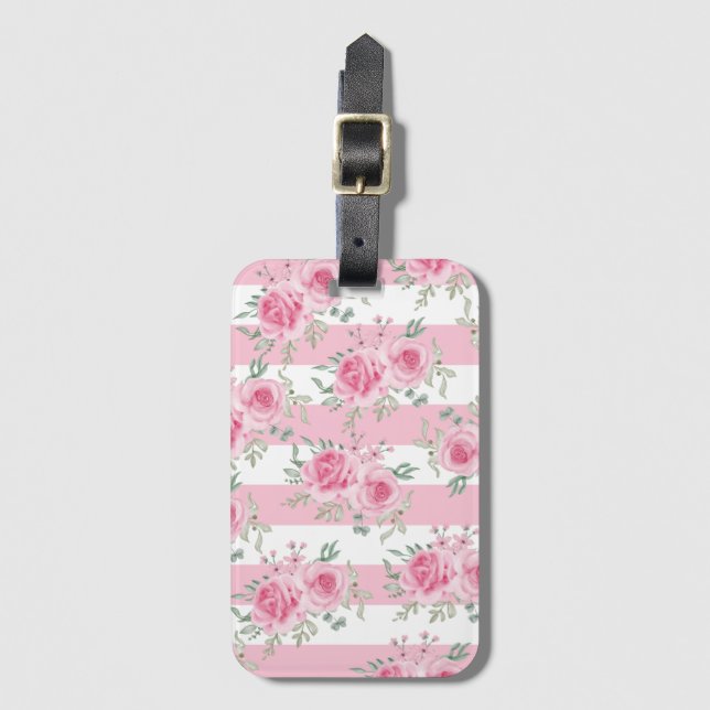 Hübsch rosa Rose Rosa Streifen Gepäckanhänger (Vorderseite Vertikal)