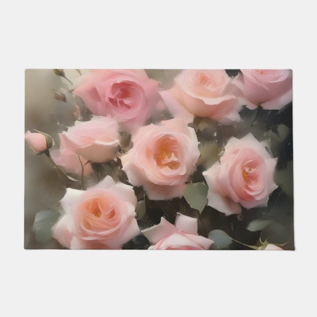 Hübsch rosa Rosen Aquarellmalerei Fußmatte (Vorderseite)
