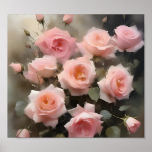 Hübsch rosa Rosen Aquarellmalerei Poster