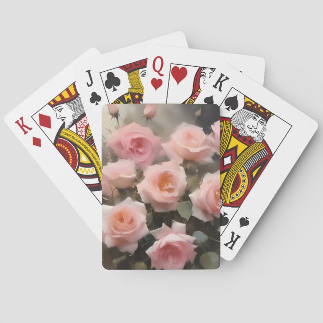 Hübsch rosa Rosen Aquarellmalerei Spielkarten (Rückseite)
