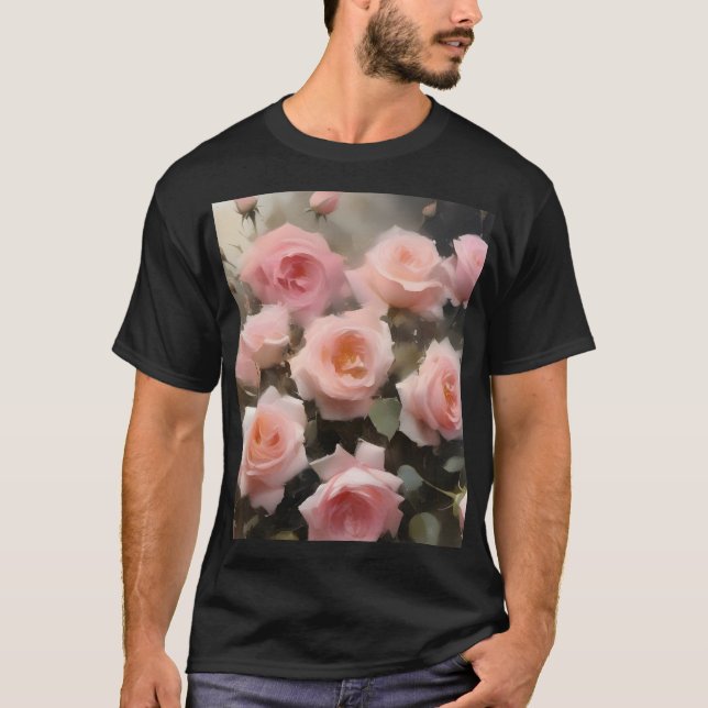 Hübsch rosa Rosen Aquarellmalerei T-Shirt (Vorderseite)