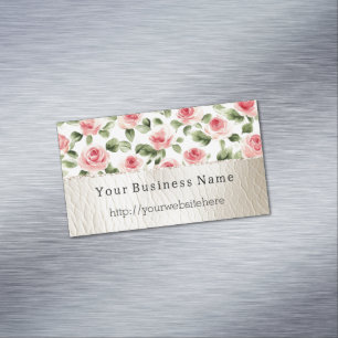 Hübsch rosa Rosen Blumencreme Imitate Leder Magnetische Visitenkarte