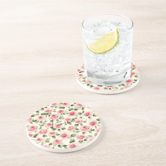 Hübsch rosa Rosen Getränkeuntersetzer (Seite)