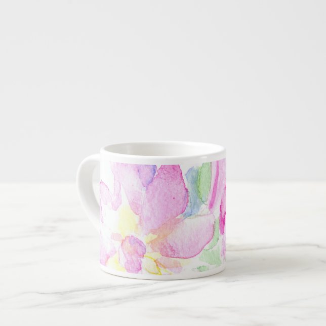 Hübsch rosa Rosen, handbemalt in Aquarellfarben Espressotasse (Vorderseite Links)