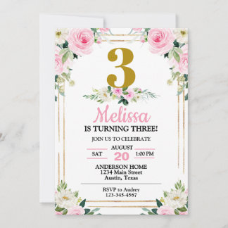 Hübsch rosa Rosen jedes Alters Geburtstagsparty Einladung
