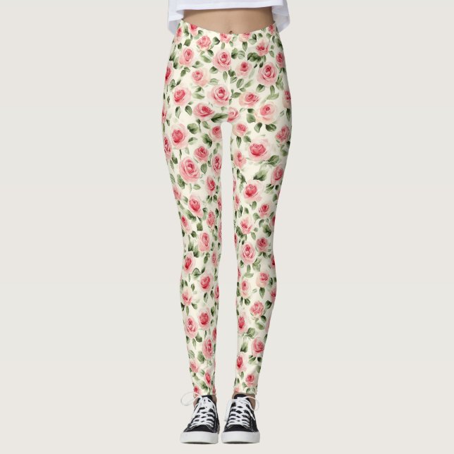 Hübsch rosa Rosen Leggings (Vorderseite)