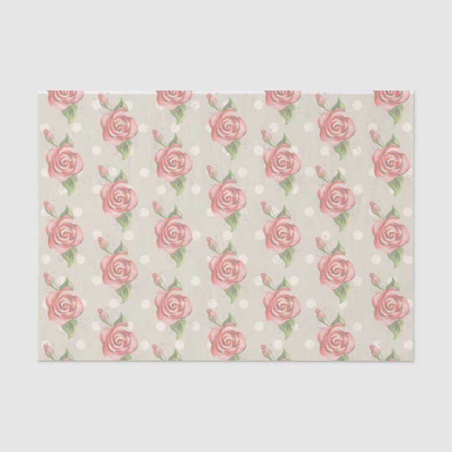 Hübsch-rosa Rosen und Dots Monogramm Seidenpapier (Vorderseite)