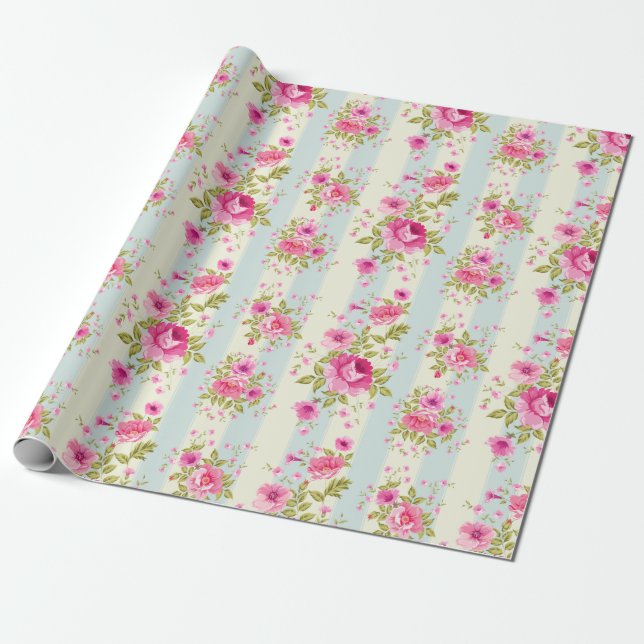 Hübsch rosa Rosenmuster Geschenkpapier (Ungerollt)