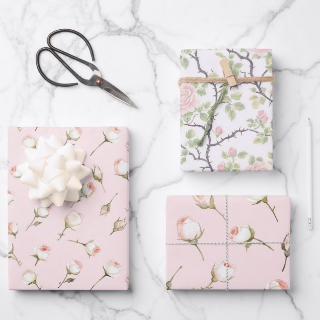 Hübsch rosa Roses Brautparty Geschenkpapier Set (Vorderseite)