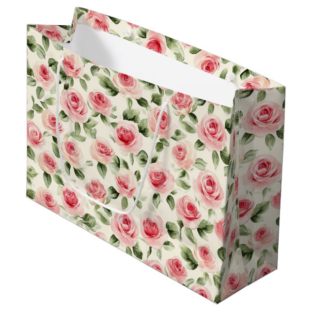 Hübsch Rosa Roses Brautparty Große Geschenktüte (Vorderseite Schrägansicht)