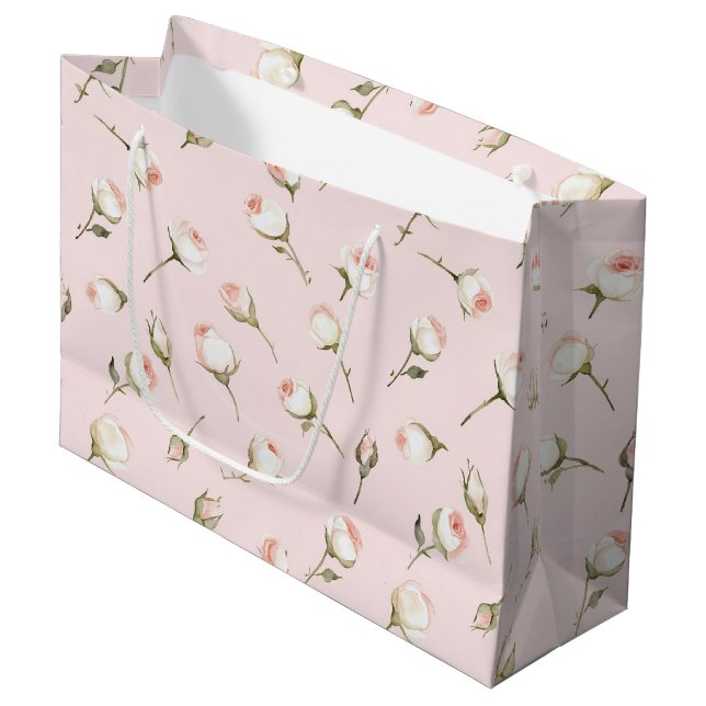 Hübsch rosa Roses Brautparty Große Geschenktüte (Vorderseite Schrägansicht)