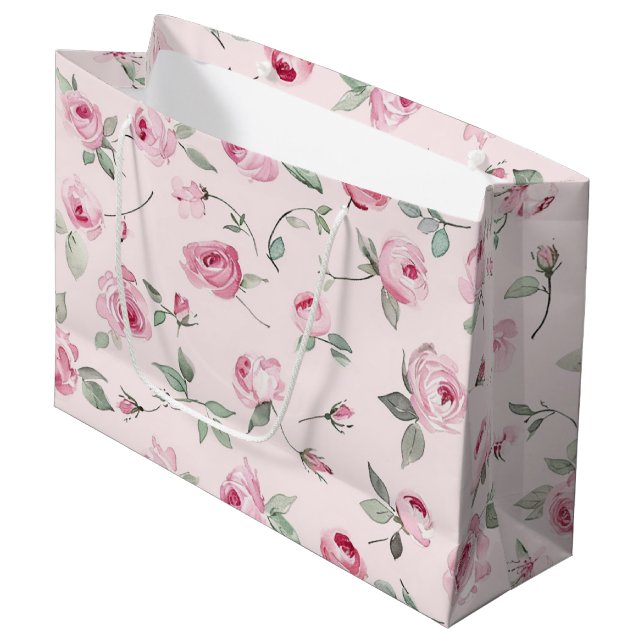 Hübsch Rosa Roses Brautparty Große Geschenktüte (Vorderseite Schrägansicht)