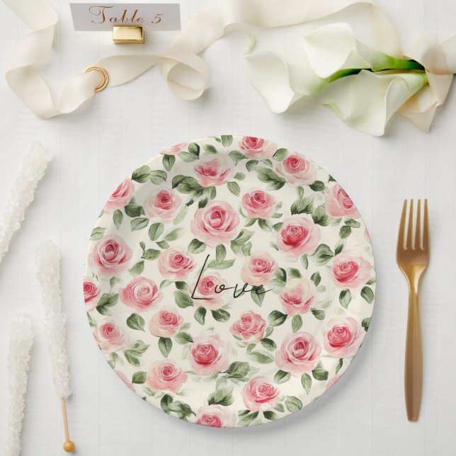 Hübsch Rosa Roses Brautparty Pappteller (Hochzeit)