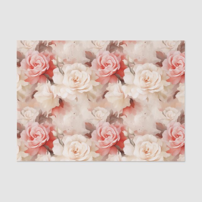 Hübsch Rosa Schwarz Creme Rose Blumenmuster Brautp Seidenpapier (Vorderseite)