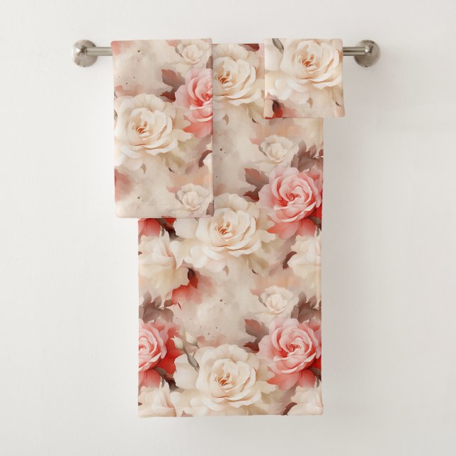 Hübsch Rosa Schwarz Creme Rose Blütenfarben Badhandtuch Set (Insitu)