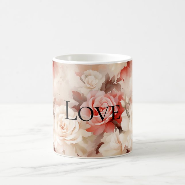 Hübsch Rosa Schwarz Creme Rose Blütenfarben Kaffeetasse (Mittel)