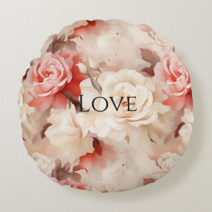 Hübsch Rosa Schwarz Creme Rose Blütenfarben Rundes Kissen